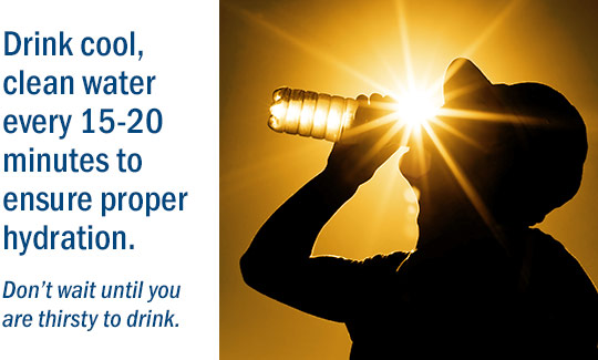 Drink water every 15-20 minutes to ensure proper hydration.