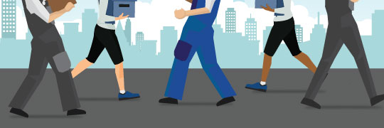 Multiple workers walking