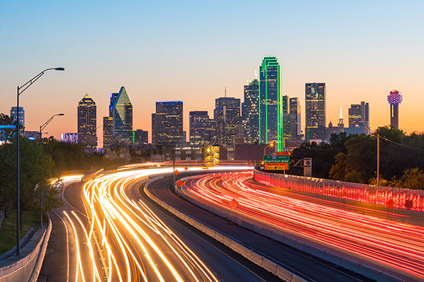 Highway with blurred speeding lights