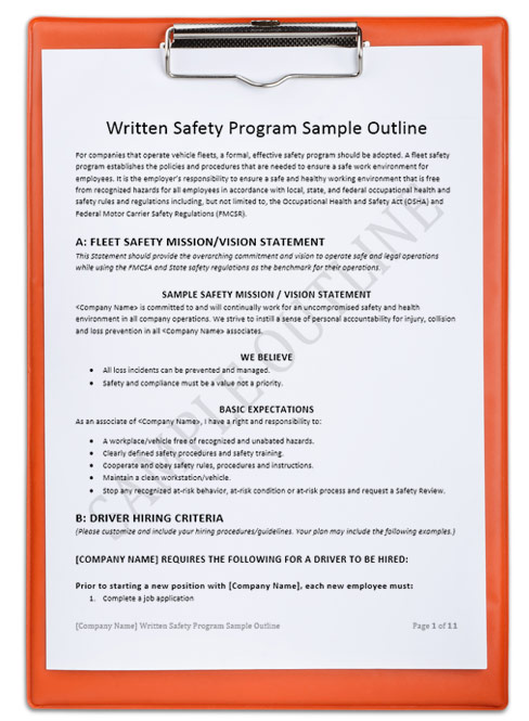 Safety program template on clipboard